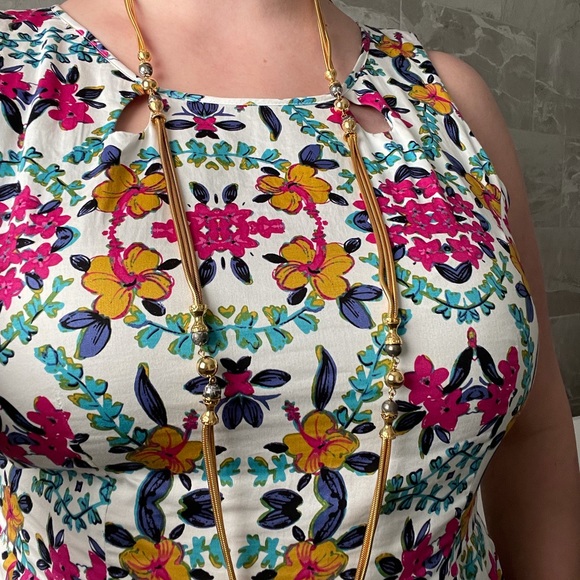 Tri Strand Gold Chain and Bead Long Necklace - Picture 6 of 6